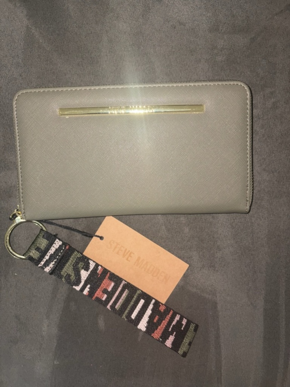 Steve Madden Light Gray Zip Wallet with Branded Wristlet